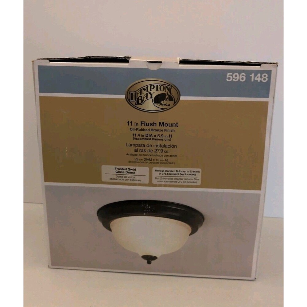 Hampton Bay 2-Light Oil-Rubbed Bronze Flushmount Ribbed Frosted Glass Open Box